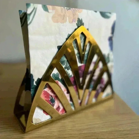 IKEA TILLSTÄLLNING Napkin holder, brass color/ gold Brass Art Deco Triangle - Picture 8 of 11